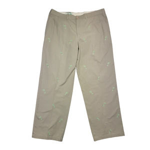 Castaway Khaki Chinos Green Palm Tree Embroidered Pants Tan Size 38